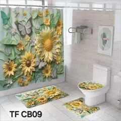 GENERICO - CORTINA DE BAÑO CON 3 ALFOMBRAS CON HERMOSOS DISEÑOS