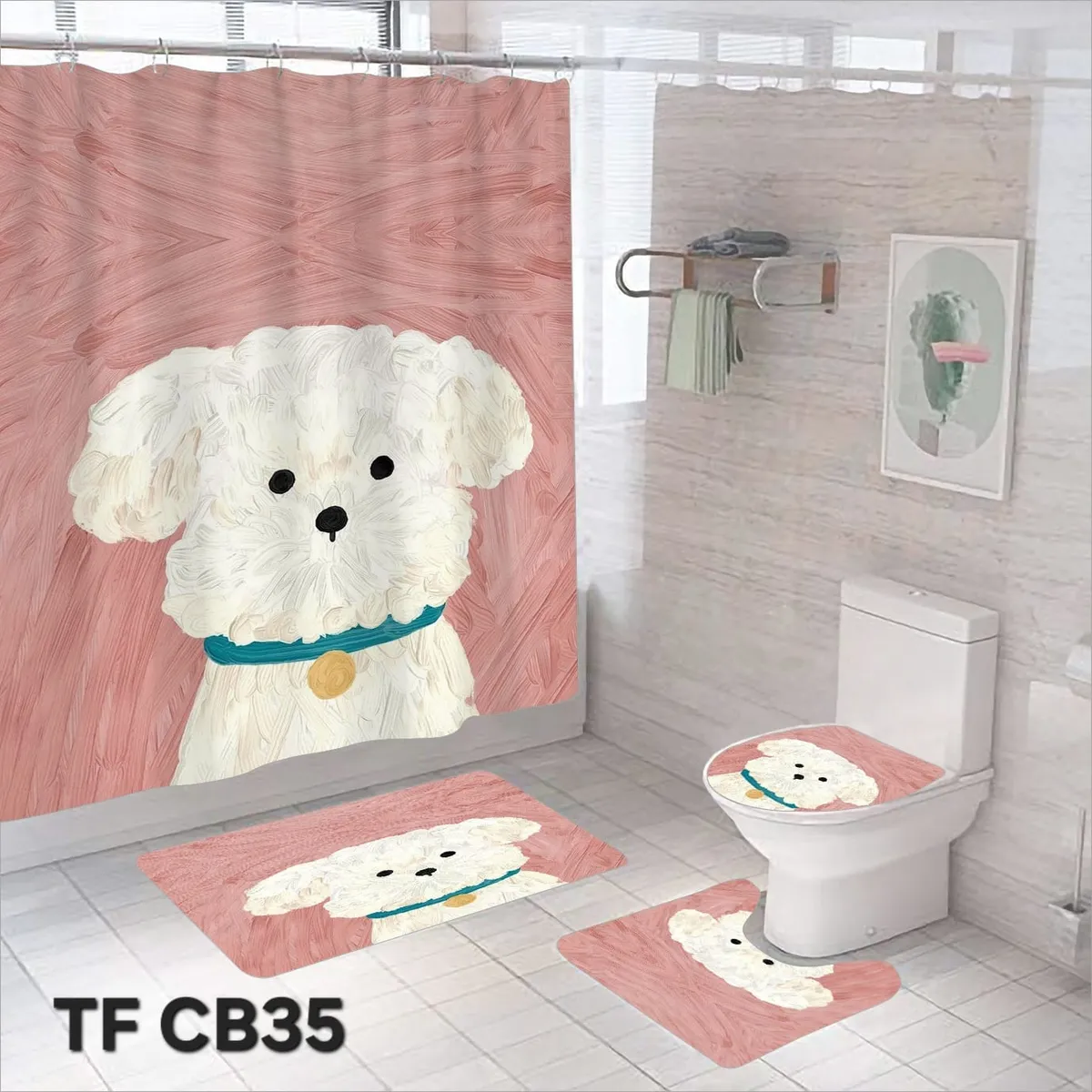 GENERICO - CORTINA DE BAÑO CON 3 ALFOMBRAS CON HERMOSOS DISEÑOS