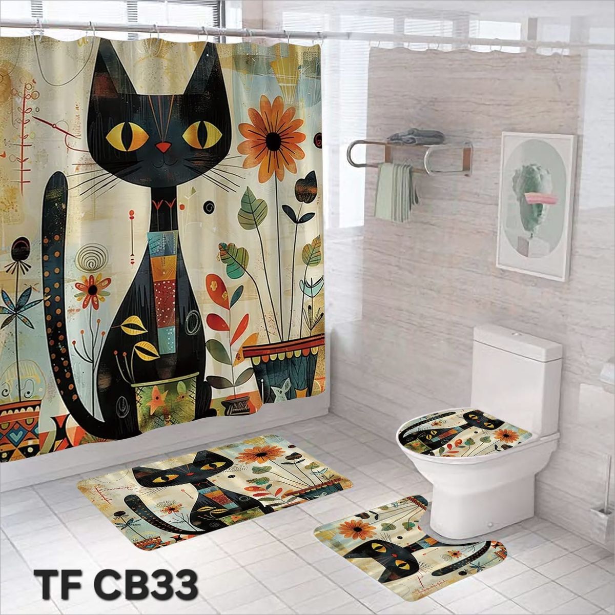 GENERICO - CORTINA DE BAÑO CON 3 ALFOMBRAS CON HERMOSOS DISEÑOS
