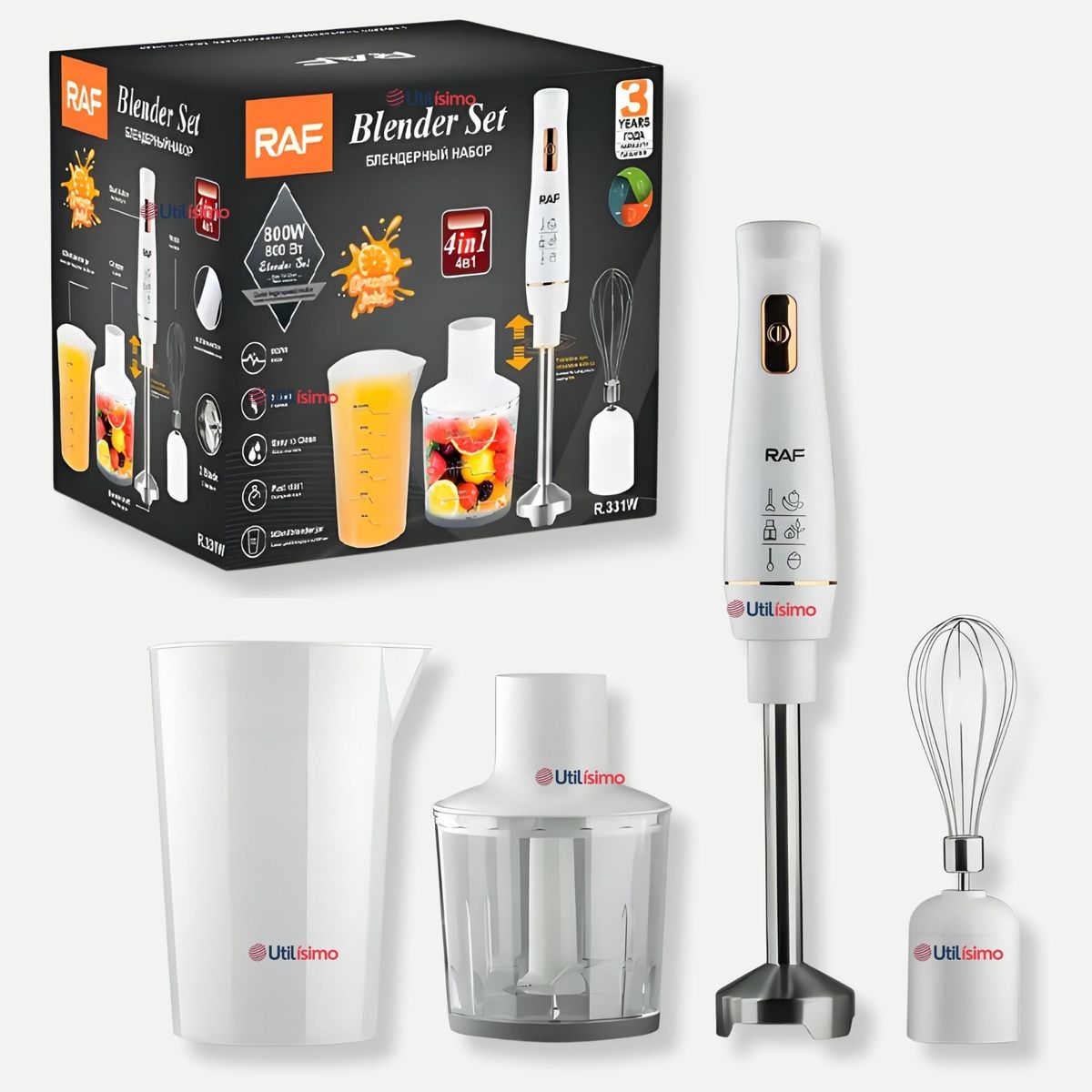RAF - Batidora De Inmersión con Accesorios 800W Color Blanco