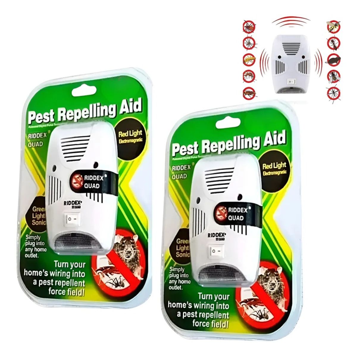 GENERICO - X2 Repelente Ultrasónico Espanta Plaga Insectos Ratones