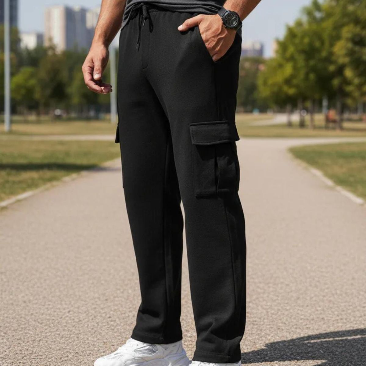 BLUE MOUNTAIN - PANTALON BUZO CARGO RECTO DEPORTIVO 100% ALGODON