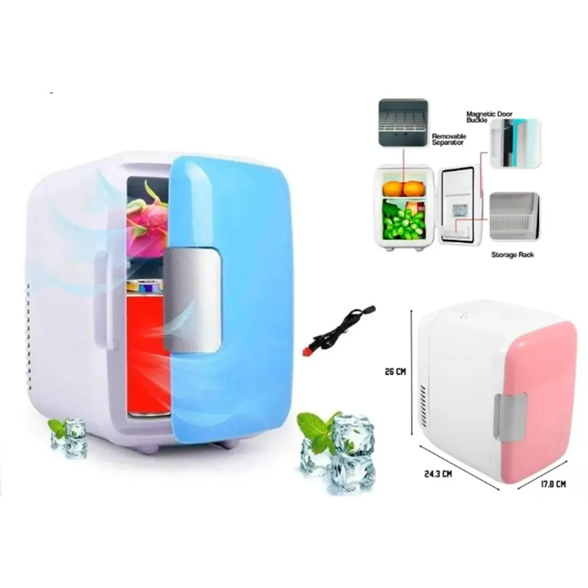 GENERICO - Mini Refrigerador Portatil Auto 12v 4 Litros Azul