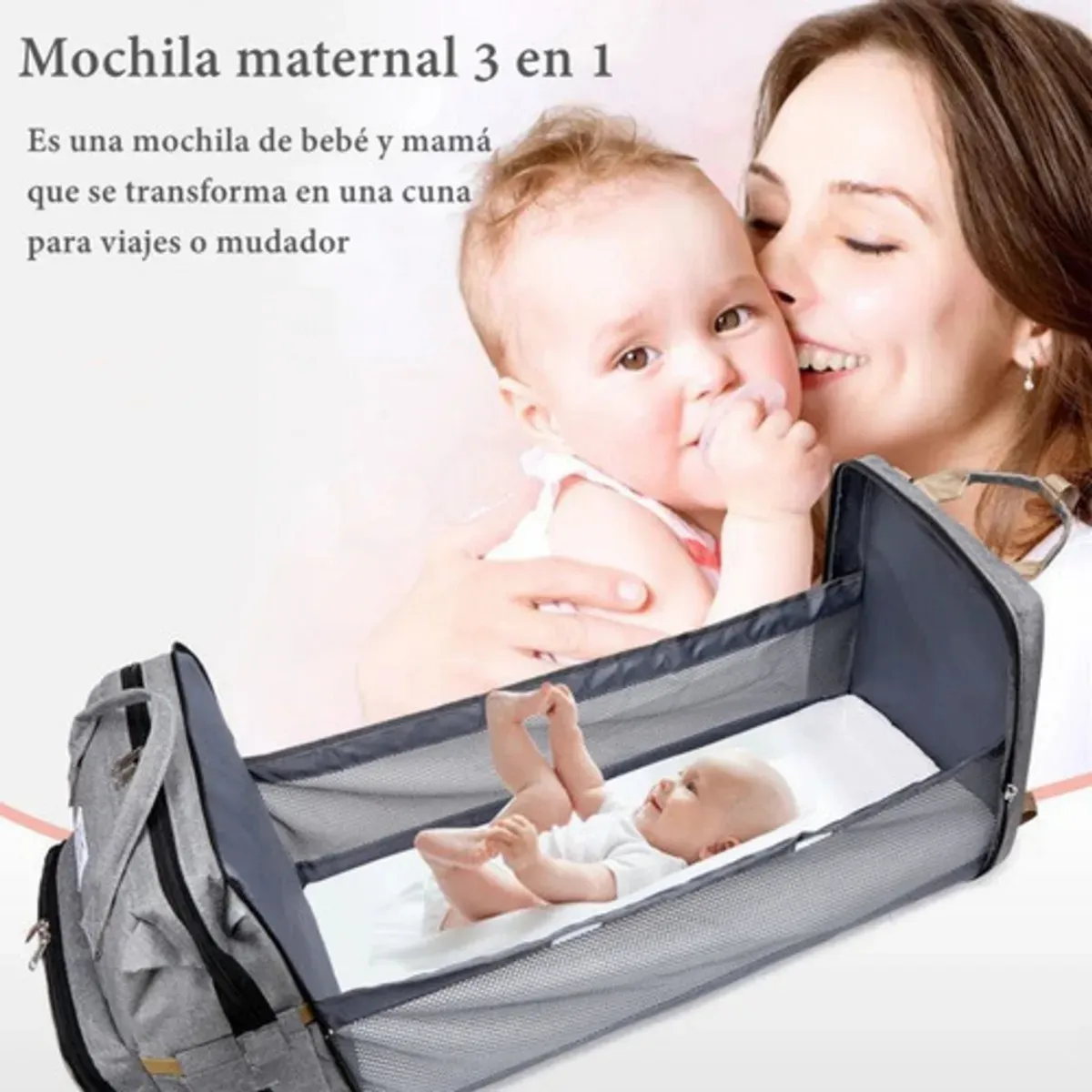 MOVI - Mochila Pañalera Multifuncional con Cuna Portátil Plegable  Organizador de Viaje para Bebé