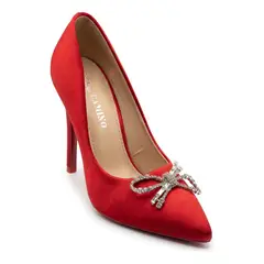 BOVINITA - Zapato Mujer Stilettos Rojo Lazo Taco Fiesta Elegante 10 Cm