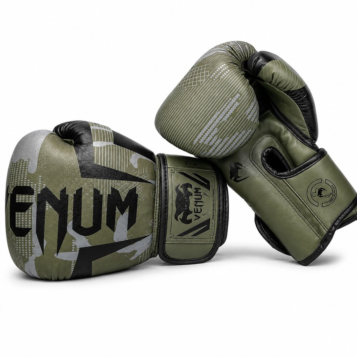 VENUM - GUANTES DE BOXEO PROFESIONAL VENUM ELITE KHAKI CAMO - 12 OZ - CUERO PREMIUM SKINTEX
