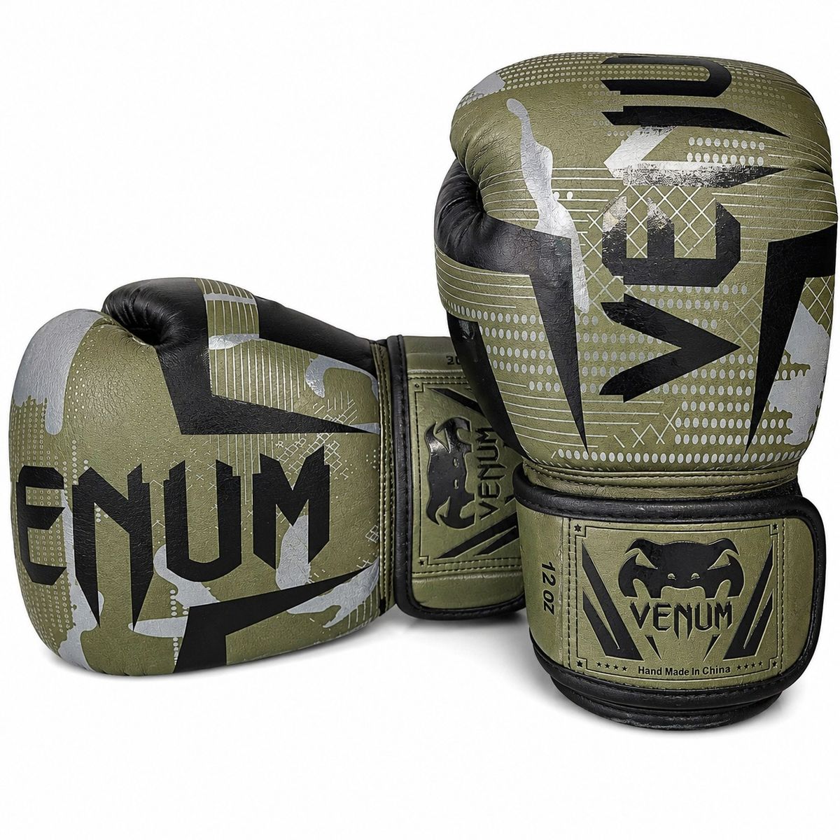 VENUM - GUANTES DE BOXEO PROFESIONAL VENUM ELITE KHAKI CAMO - 12 OZ - CUERO PREMIUM SKINTEX