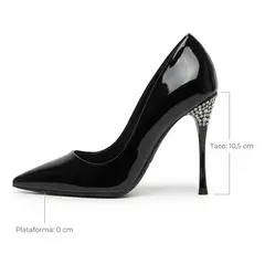 BOVINITA - Zapato Mujer Stiletto Negro Charol Taco Aguja Fiesta 10 Cm