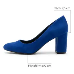 BOVINITA - Zapato Mujer Taco Grueso Gamuza Azul Eléctrico Fiesta 5 Cm