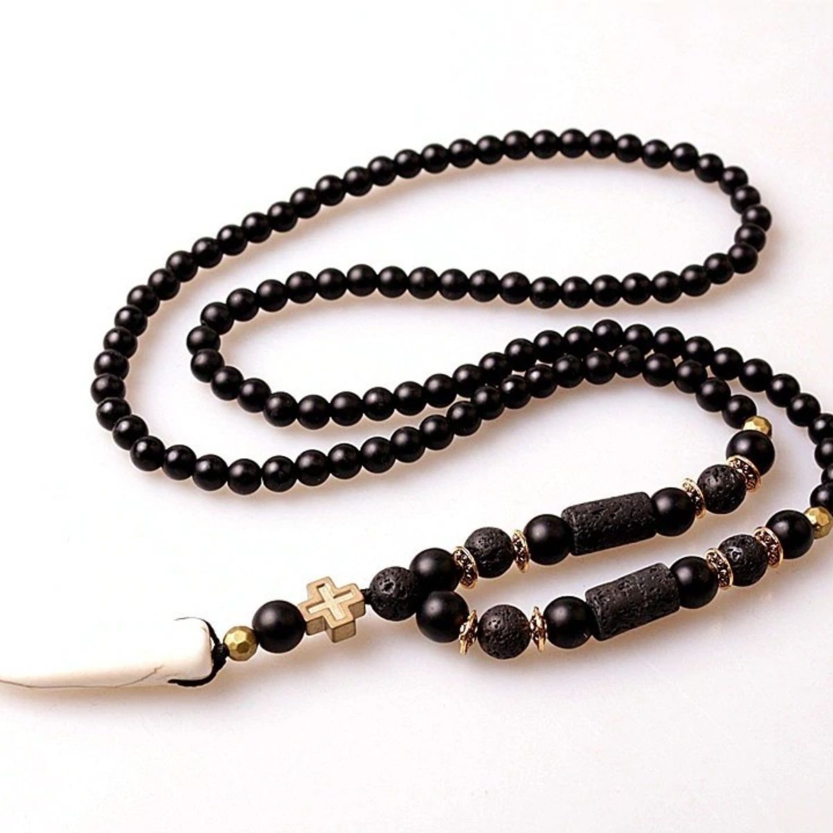 GENERICO - Collar Piedra Onix Volcanica Diente Hombre Mujer Moda 2020