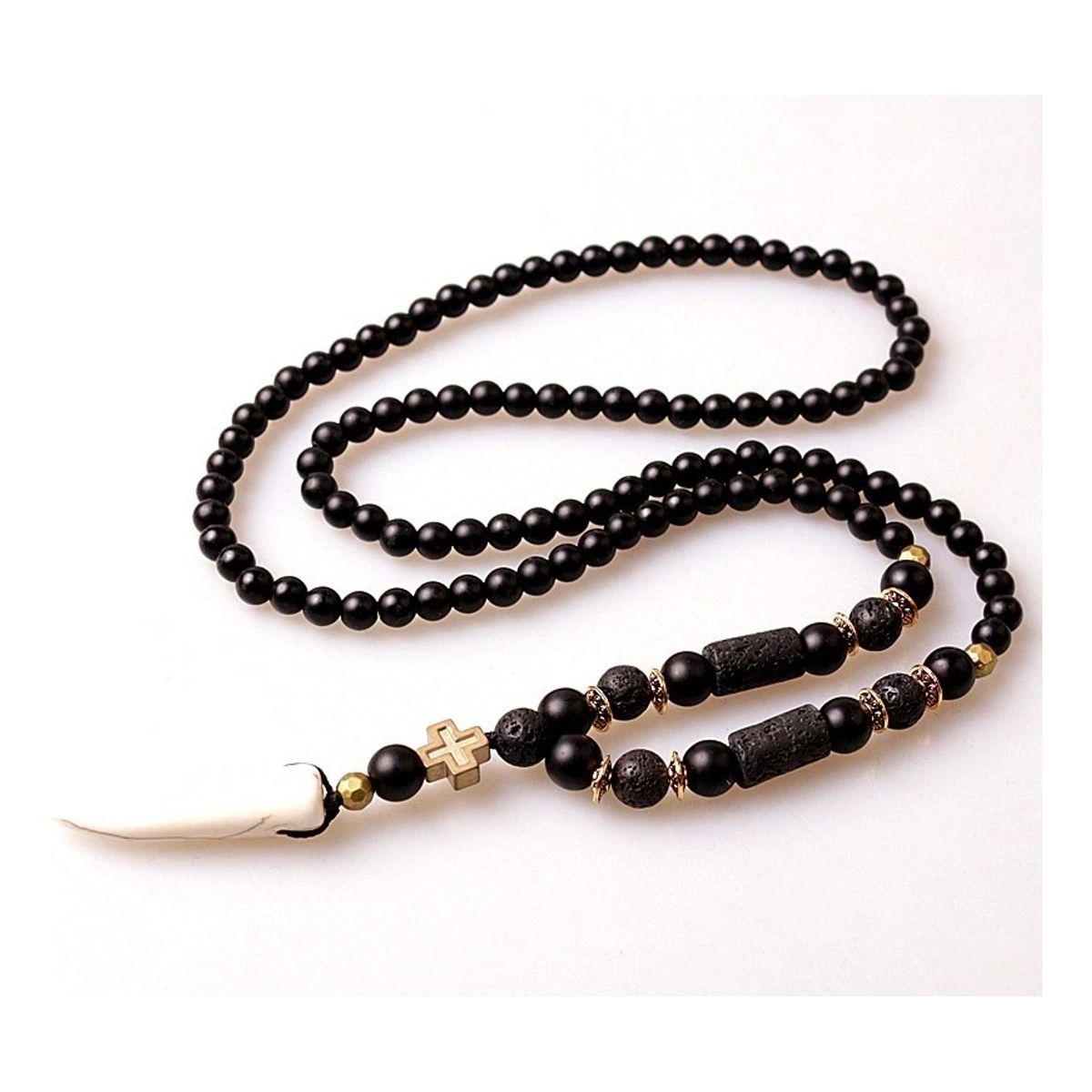 GENERICO - Collar Piedra Onix Volcanica Diente Hombre Mujer Moda 2020