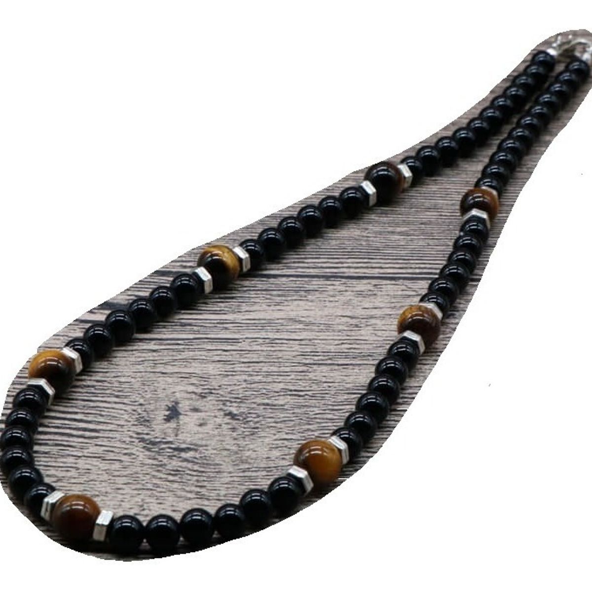 GENERICO - Collar Piedra Onix Y Ojo De Tigre Hombre Moda 2021 X
