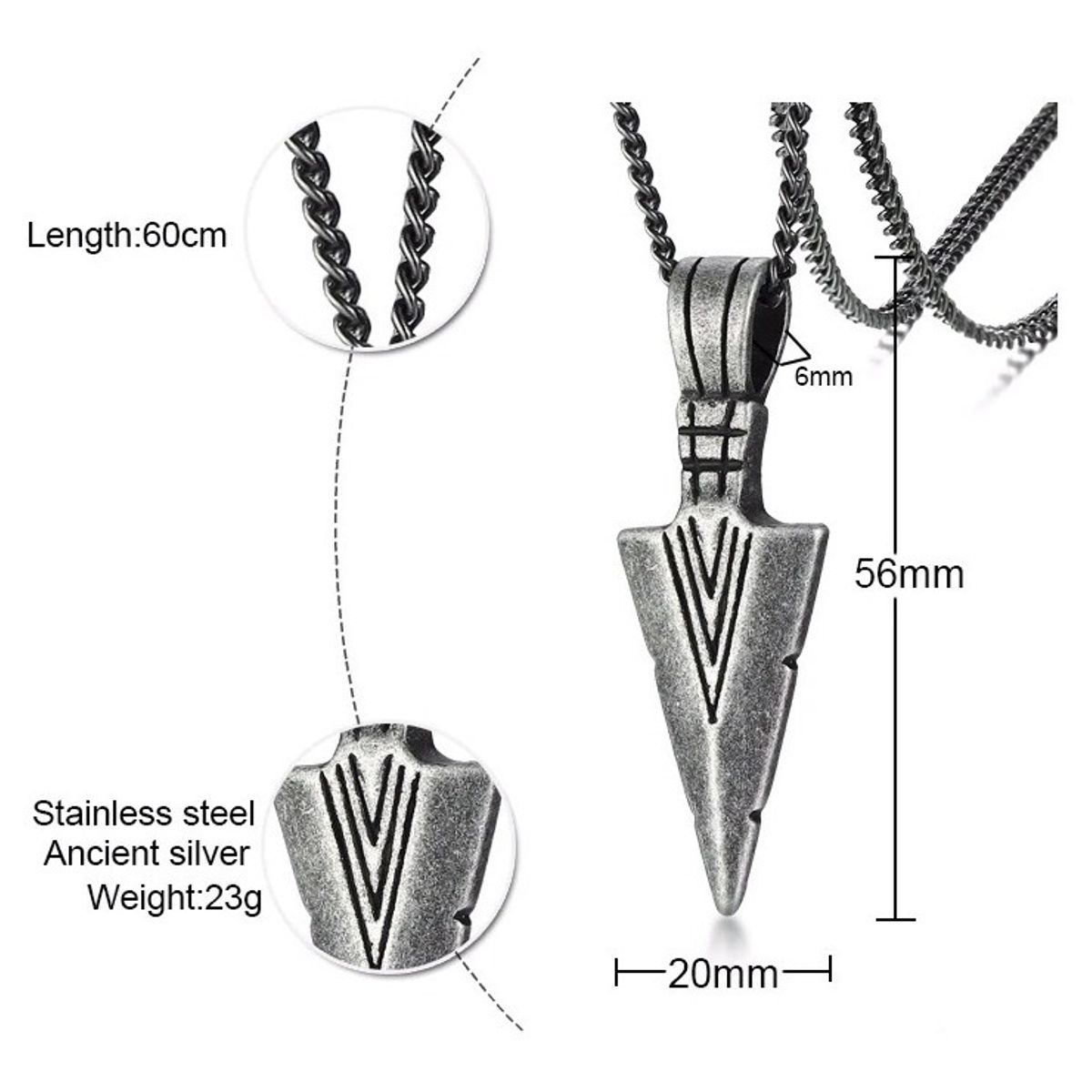 GENERICO - Collar Flecha Vikinga Silver Nordica Hombre Mujer Moda