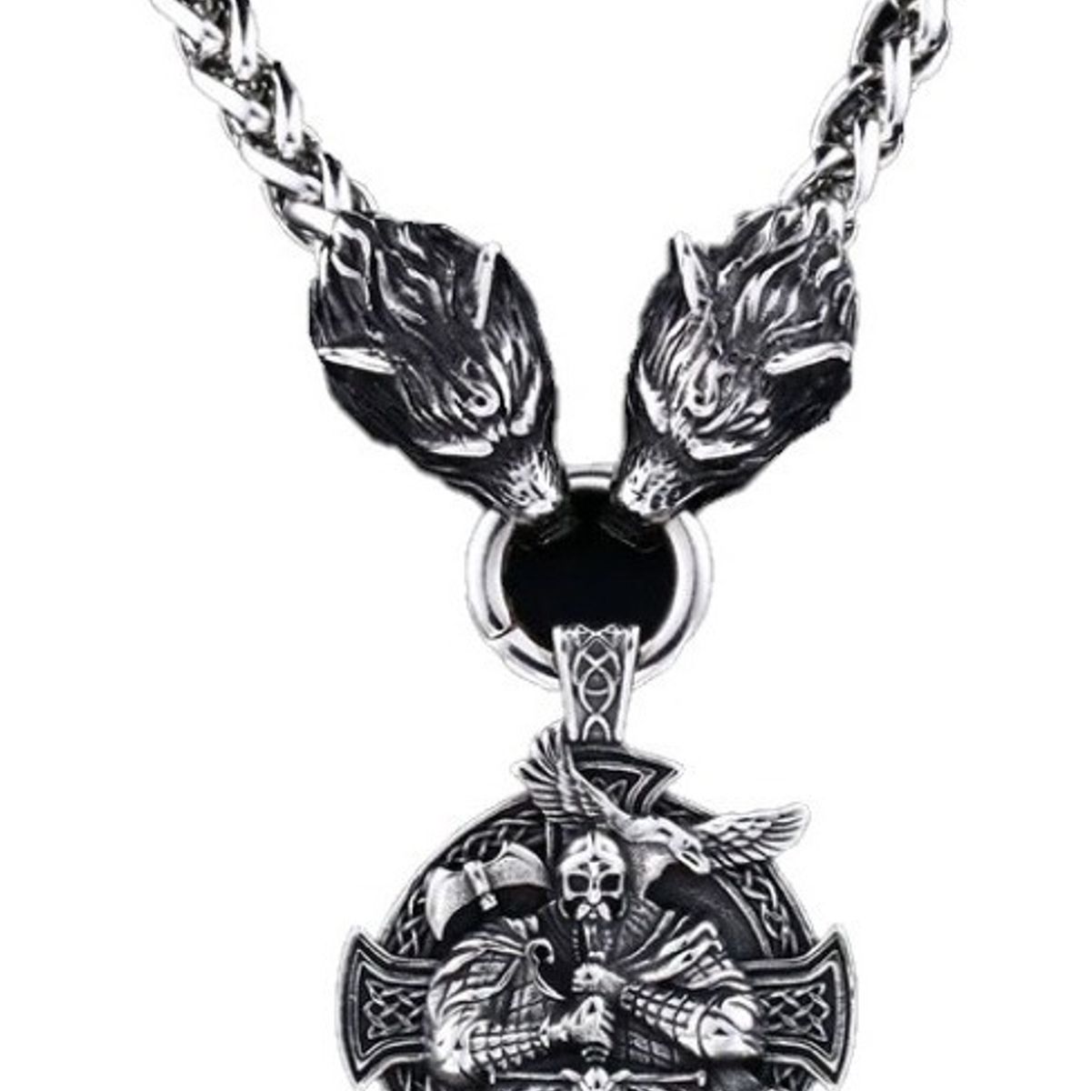 GENERICO - Collar Vikingo Lobos Cruz Nordico Hombre Moda