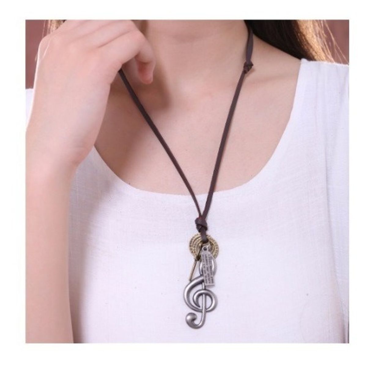 GENERICO - Collar De Cuero Nota Musical Hombre Mujer Moda 2020 Il