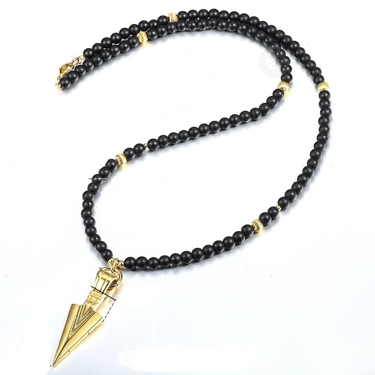 GENERICO - Collar Flecha Gold Vikinga Nordica Piedra Onix Hombre