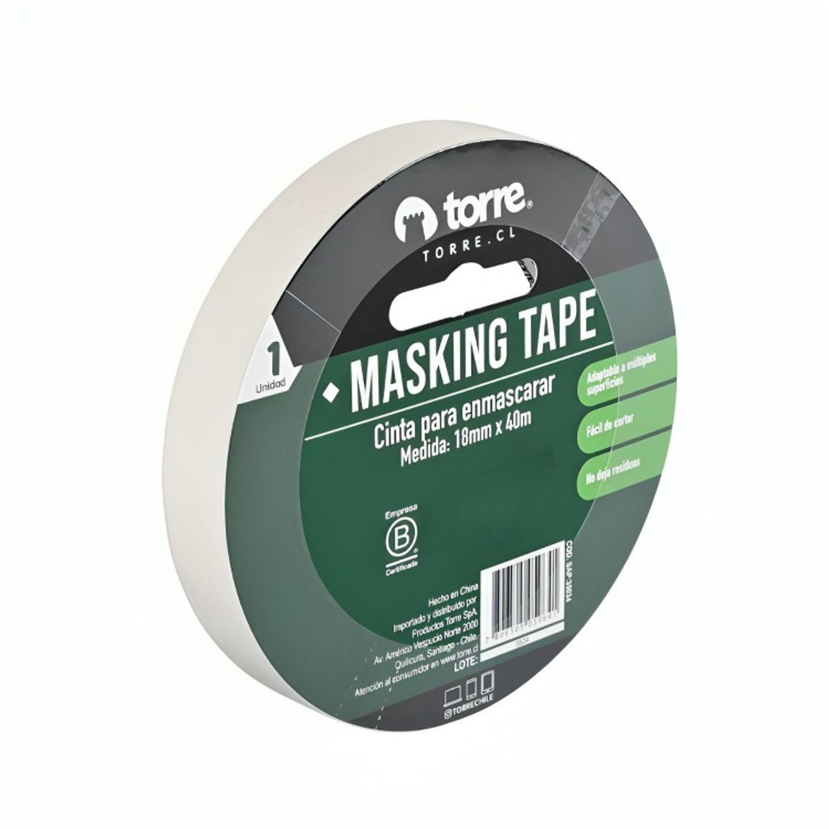 TORRE - Pack 4 Cinta Masking Tape Crema 18mm x40m  Torre
