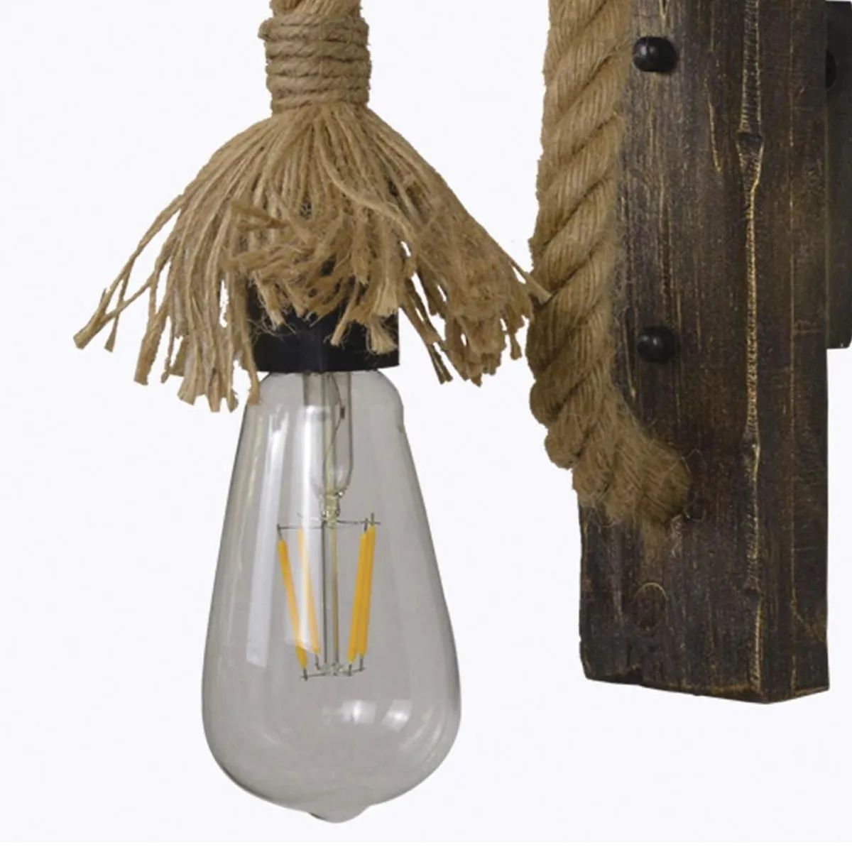 WANT - Lámpara Aplique de Muro Cañamo Madera Vintage Soga Yute E27