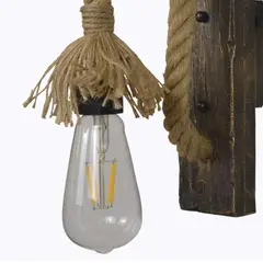WANT - Lámpara Aplique de Muro Cañamo Madera Vintage Soga Yute E27