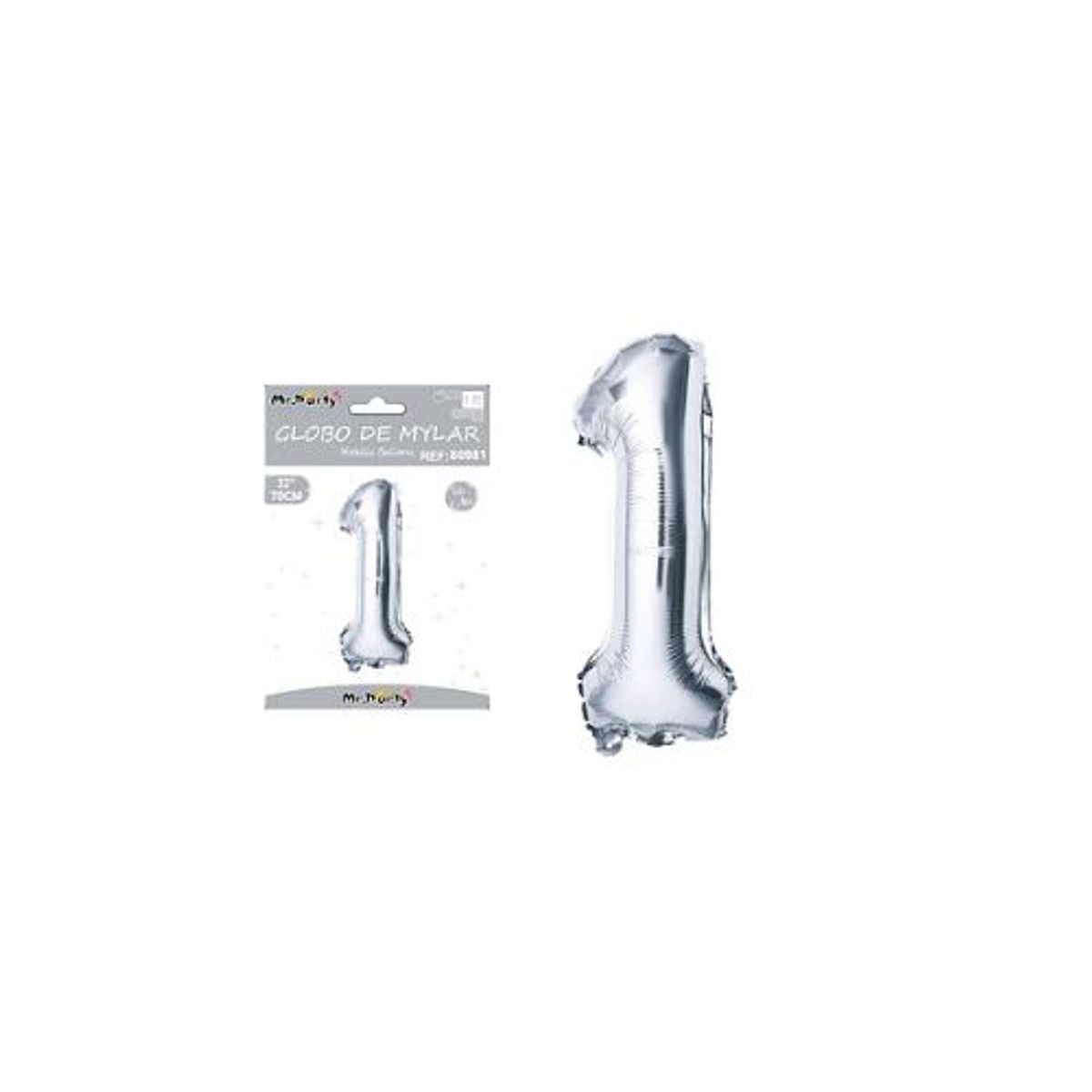 GENERICO - Globo metálico plateado 70 cm número 1