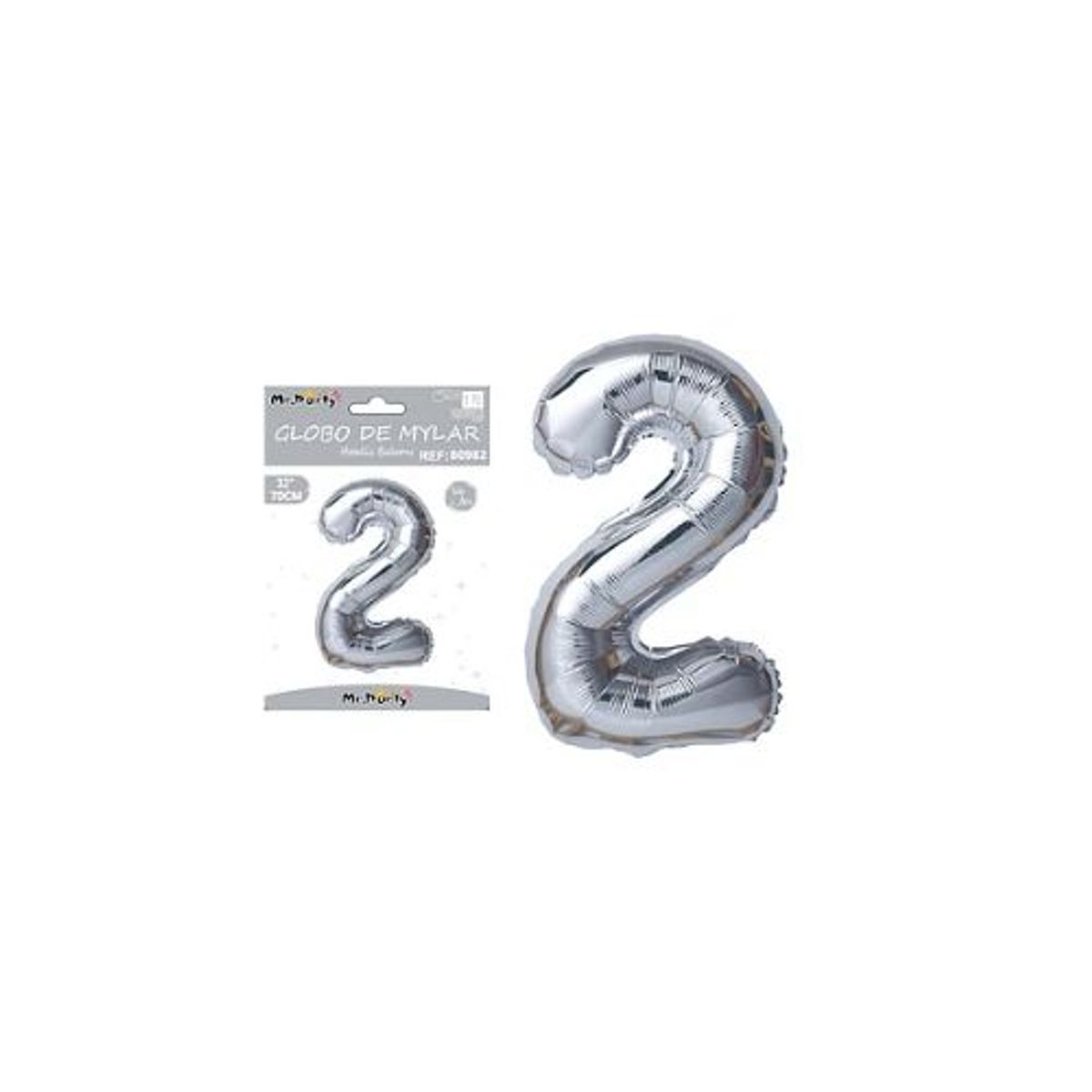 GENERICO - Globo metálico plateado 70cm número 2