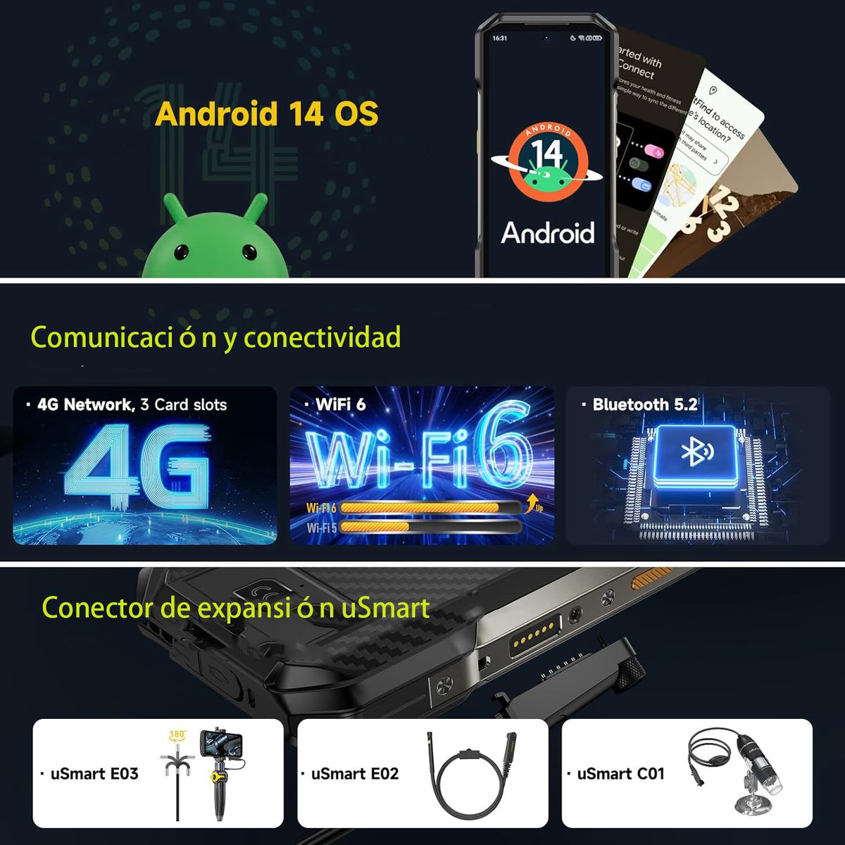 ULEFONE - Ulefone Armor 27 Celular 24GB+256GB 10600mAh Smartphone-Negro
