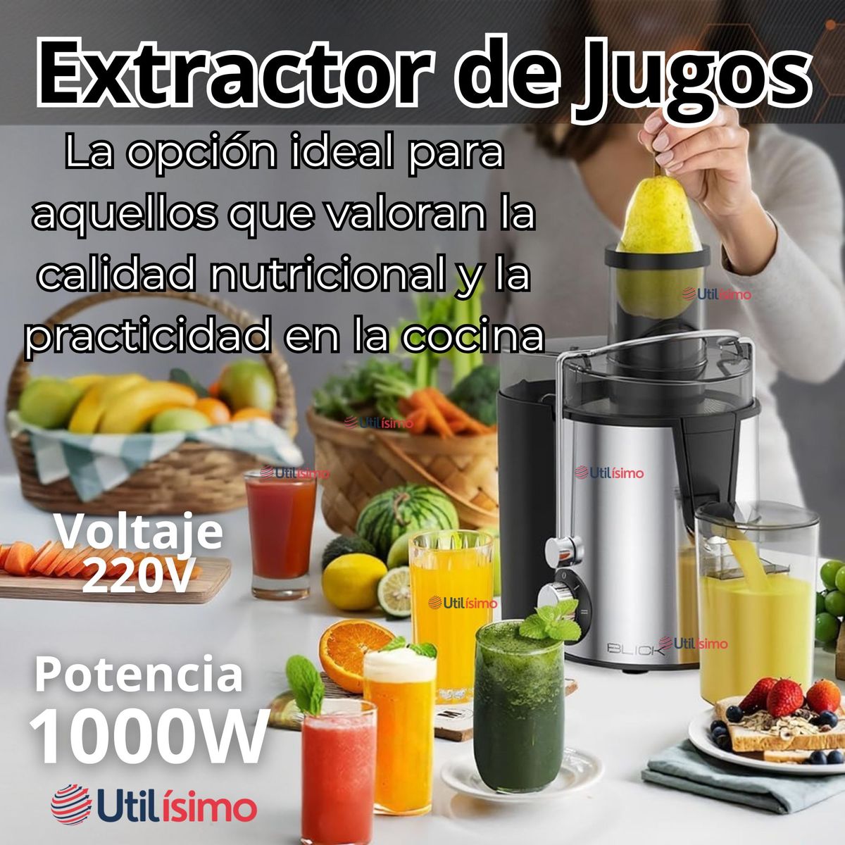 RAF - Extractor Exprimidor Jugos Eléctrico 1000W de Potencia Frutas Verduras
