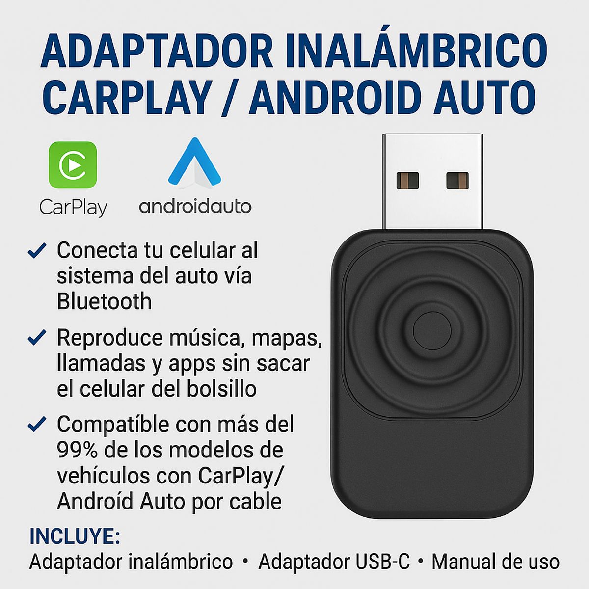 GENERICO - Carlinkit Adaptador Para Carplayandroid Auto Inalambrico Negro