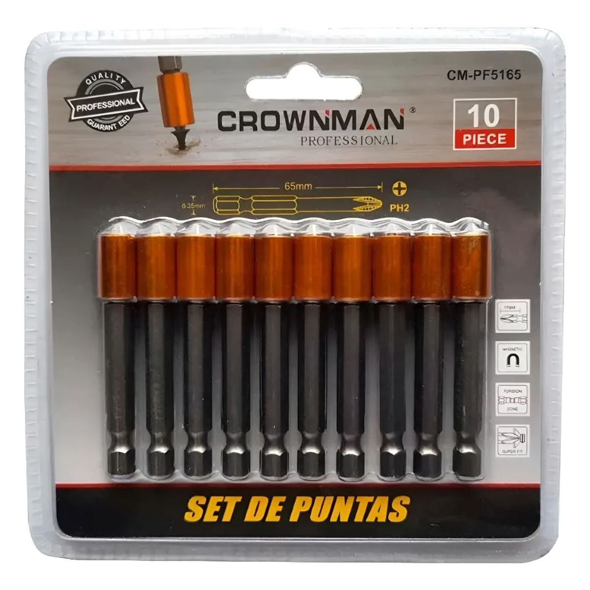 GENERICO - Set / Juego 10 Puntas Philips Hexagonal S2-ph2 Magnética CROWNMAN LARGA