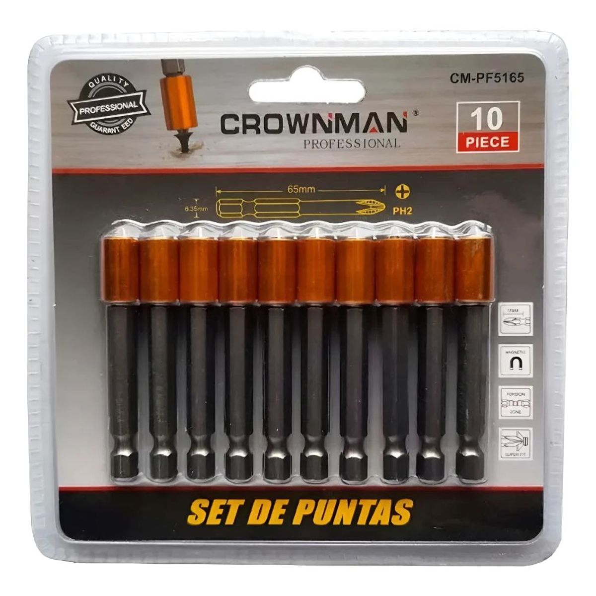 GENERICO - Set / Juego 10 Puntas Philips Hexagonal S2-ph2 Magnética CROWNMAN LARGA