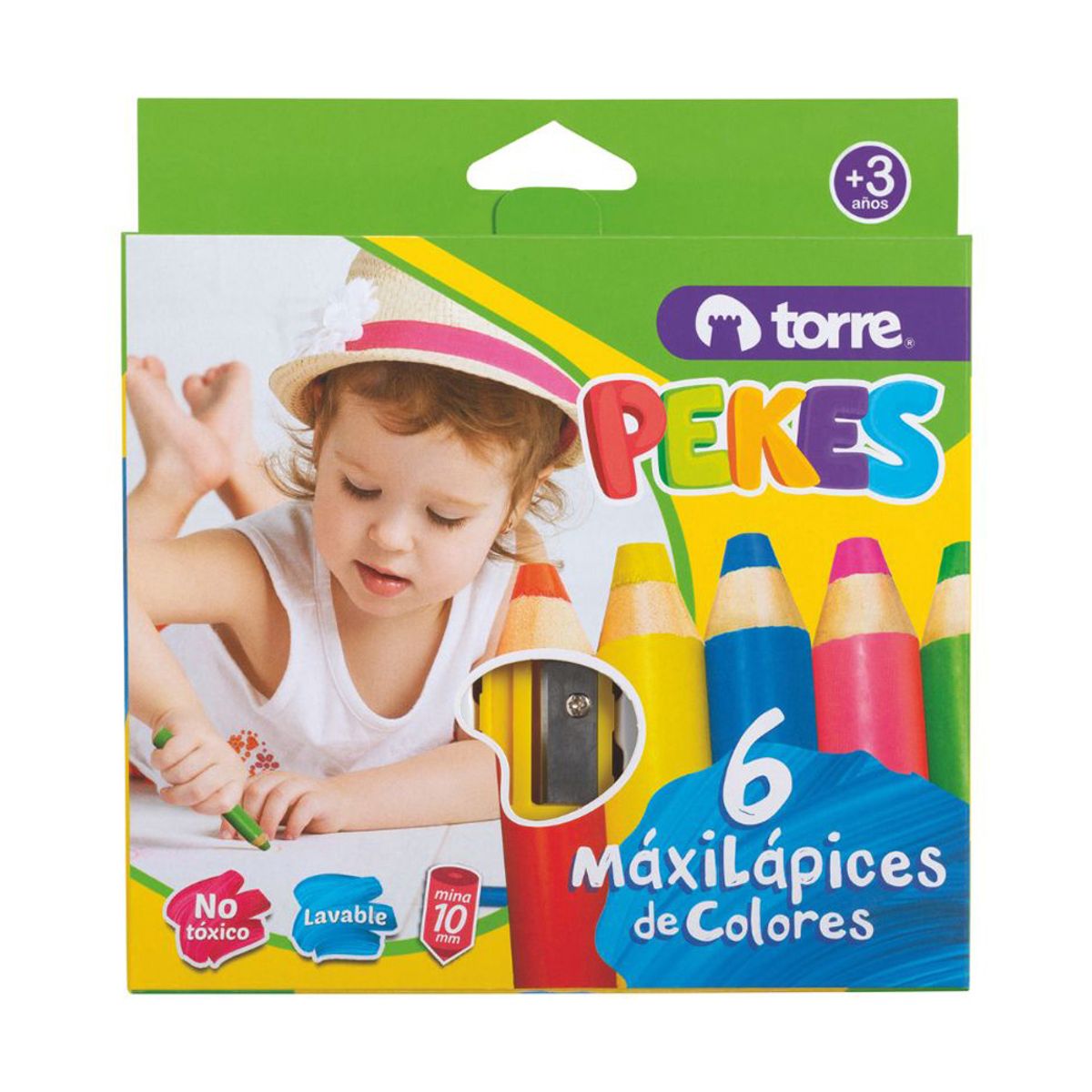 TORRE - Set 6 Maxi Lápices de Colores Pekes con Sacapuntas Torre