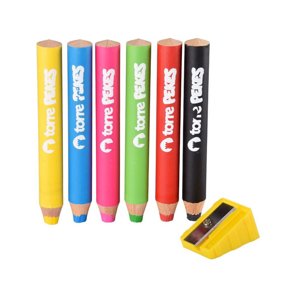 TORRE - Set 6 Maxi Lápices de Colores Pekes con Sacapuntas Torre