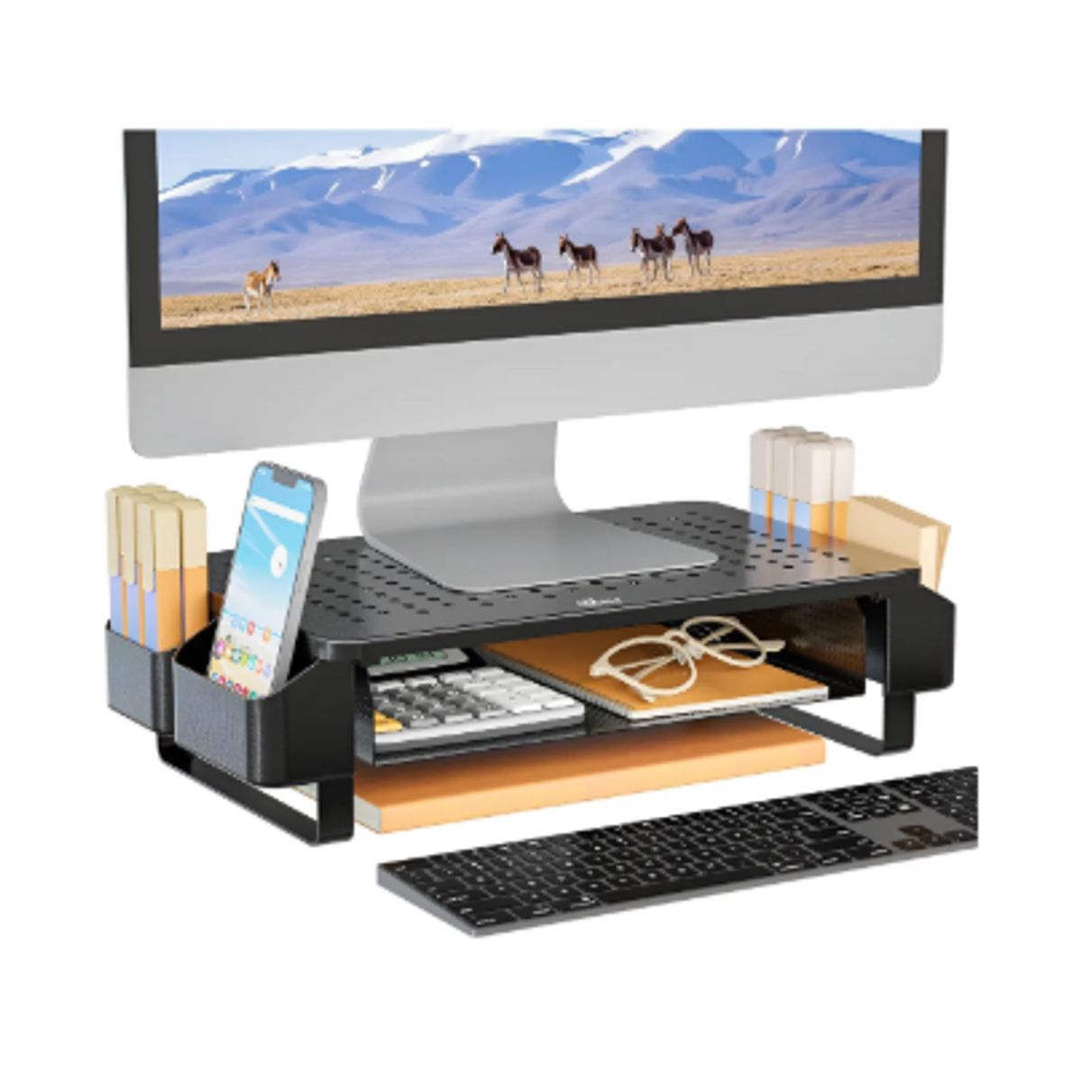 GENERICO - Base Soporte De Monitor Impresora Notebook Pc Con Cajón Negro