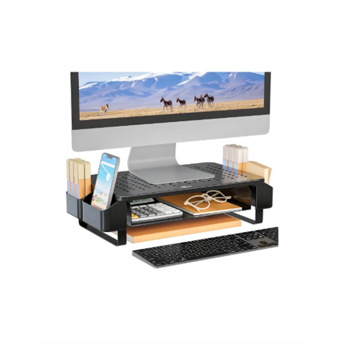 GENERICO - Base Soporte De Monitor Impresora Notebook Pc Con Cajón Negro