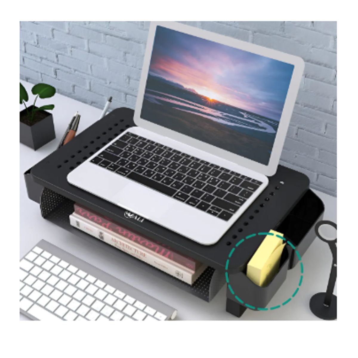 GENERICO - Base Soporte De Monitor Impresora Notebook Pc Con Cajón Negro