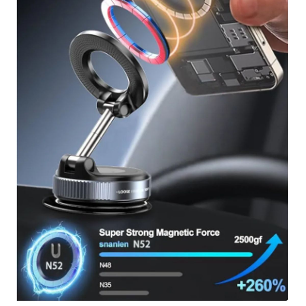 GENERICO - Base Celular Magnética Con Ventosa Ultra Fuerte Para Auto Negro