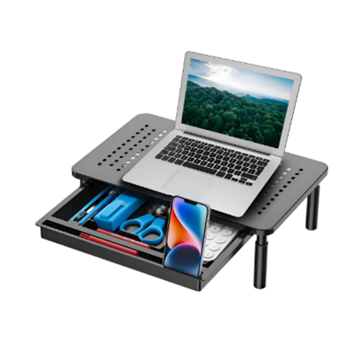 GENERICO - Base Monitor Soporte 3alturas Notebook Pc Impresora Con Cajó Negro