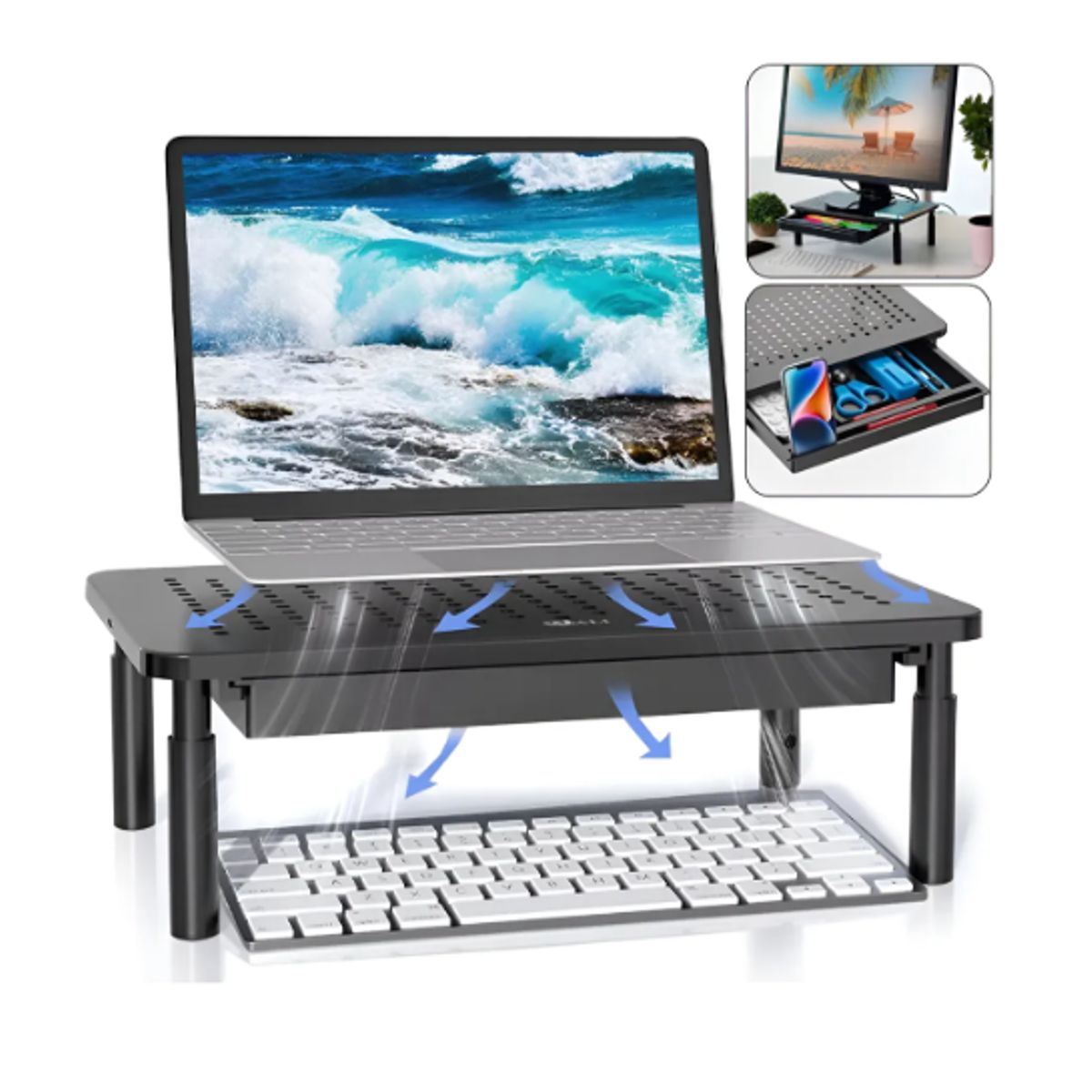 GENERICO - Base Monitor Soporte 3alturas Notebook Pc Impresora Con Cajó