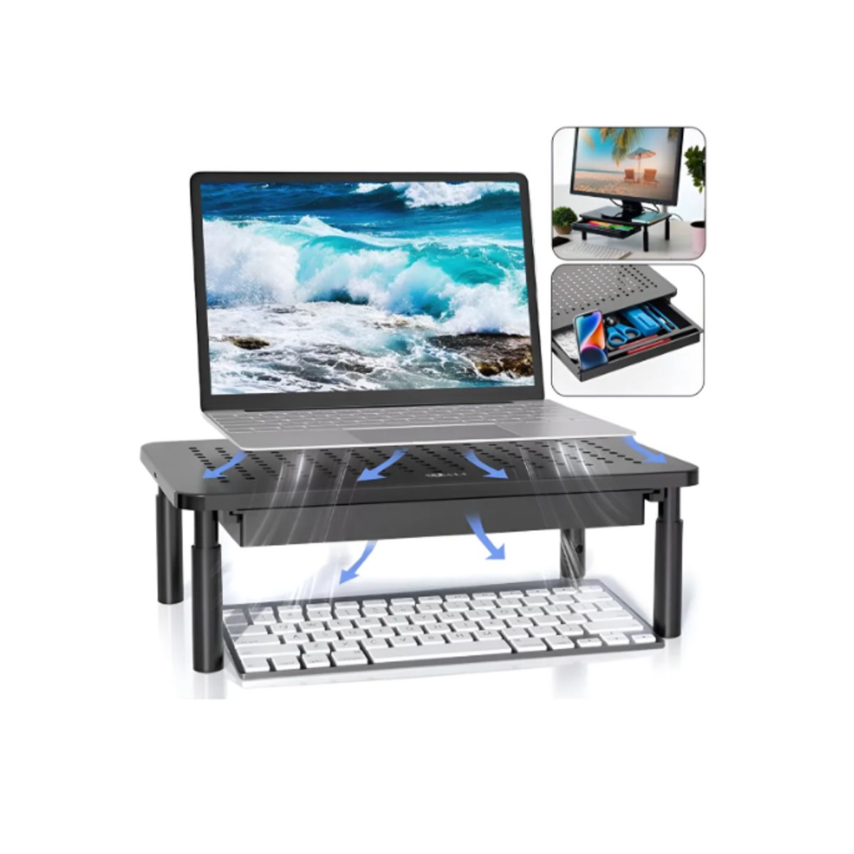 GENERICO - Base Monitor Soporte 3alturas Notebook Pc Impresora Con Cajó