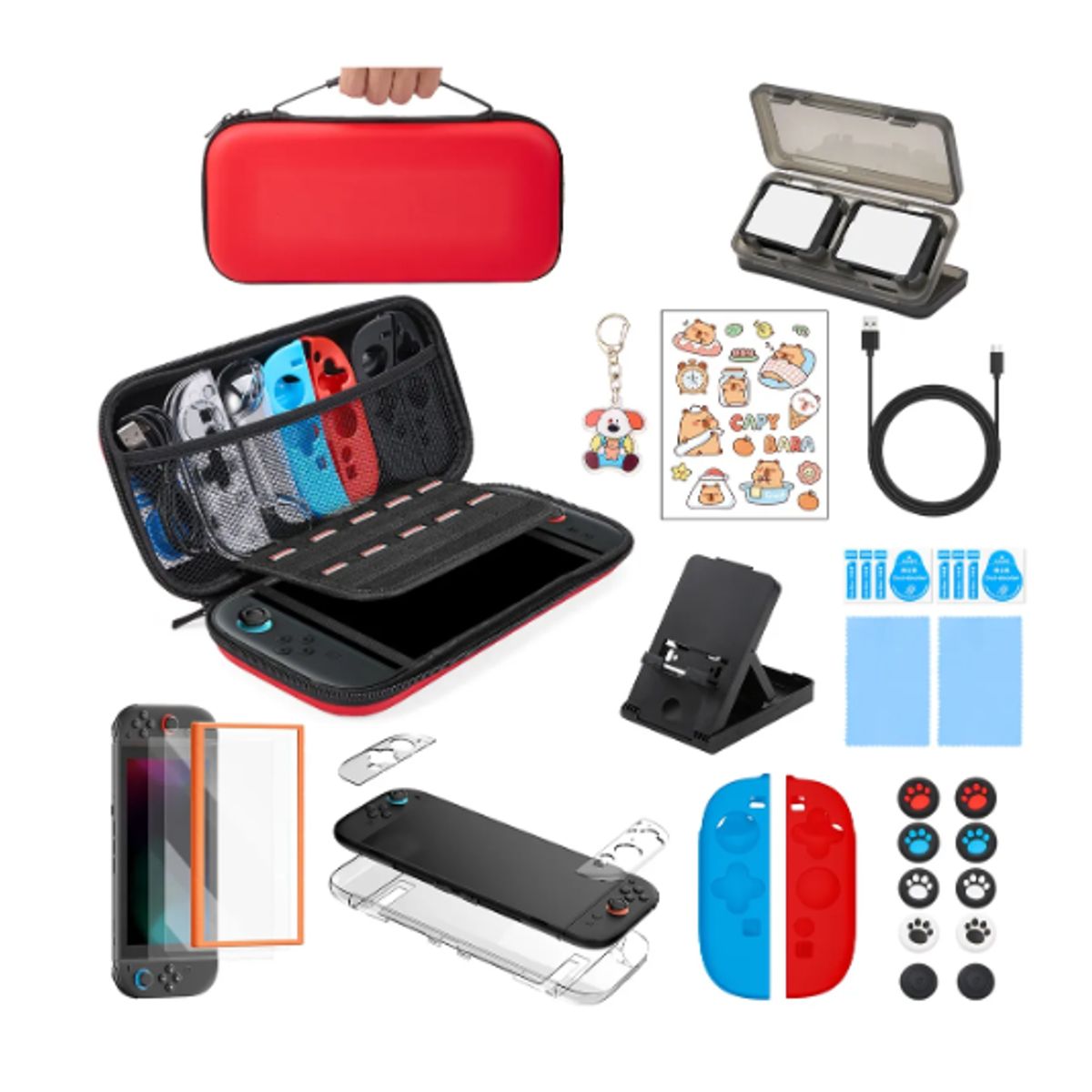GENERICO - Estuche Protector Para Switch 2 Pack 36 En 1 Rojo