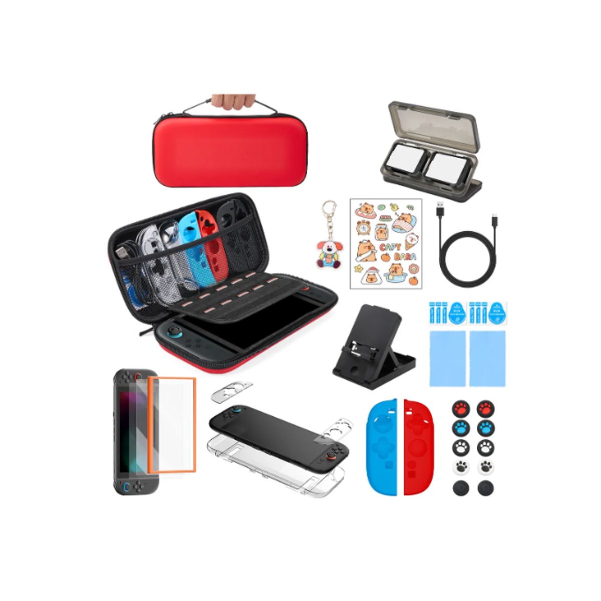 GENERICO - Estuche Protector Para Switch 2 Pack 36 En 1 Rojo