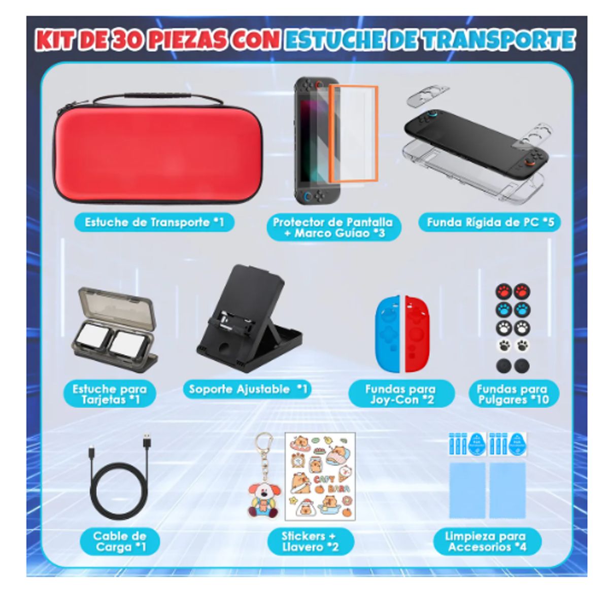 GENERICO - Estuche Protector Para Switch 2 Pack 36 En 1 Rojo
