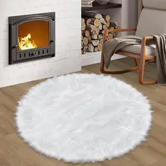 GENERICO - ALFOMBRA REDONDA BLANCLA 150 CM PELUDITA SUAVE ANTIDESLIZANTE DECORATIVA MODERNA TF
