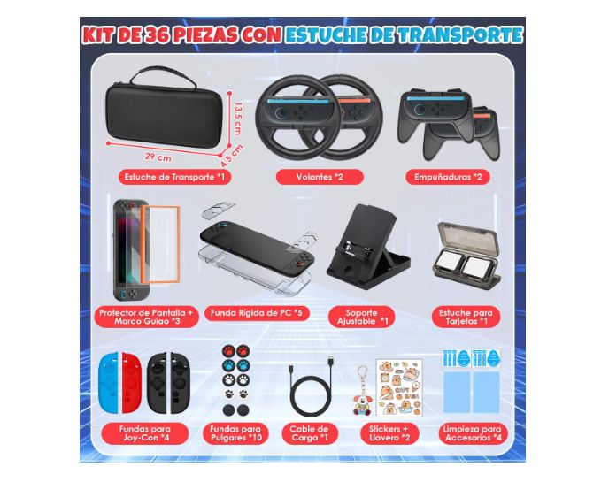 GENERICO Estuche Protector Para Switch 2 Pack 36 En 1 Negro