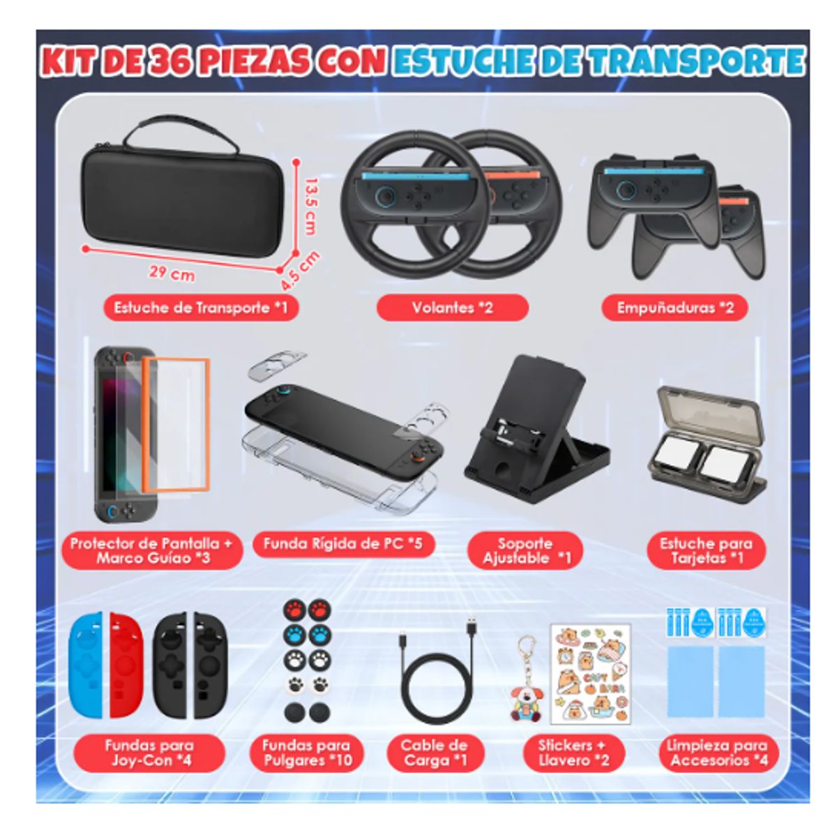 GENERICO - Estuche Protector Para Switch 2 Pack 36 En 1 Negro