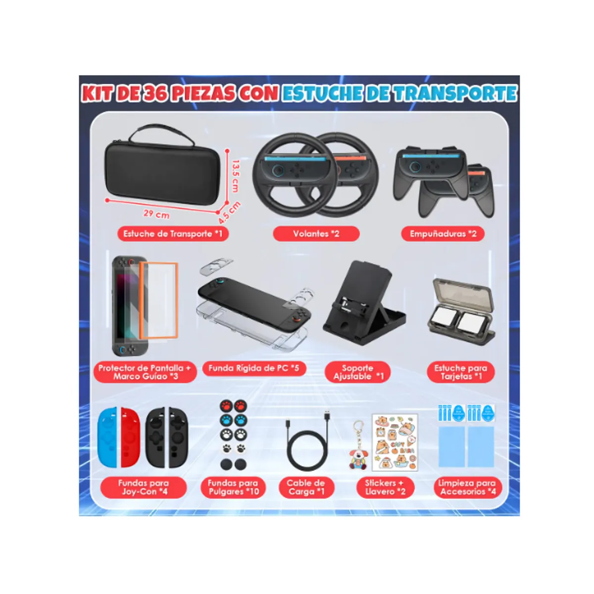 GENERICO - Estuche Protector Para Switch 2 Pack 36 En 1 Negro