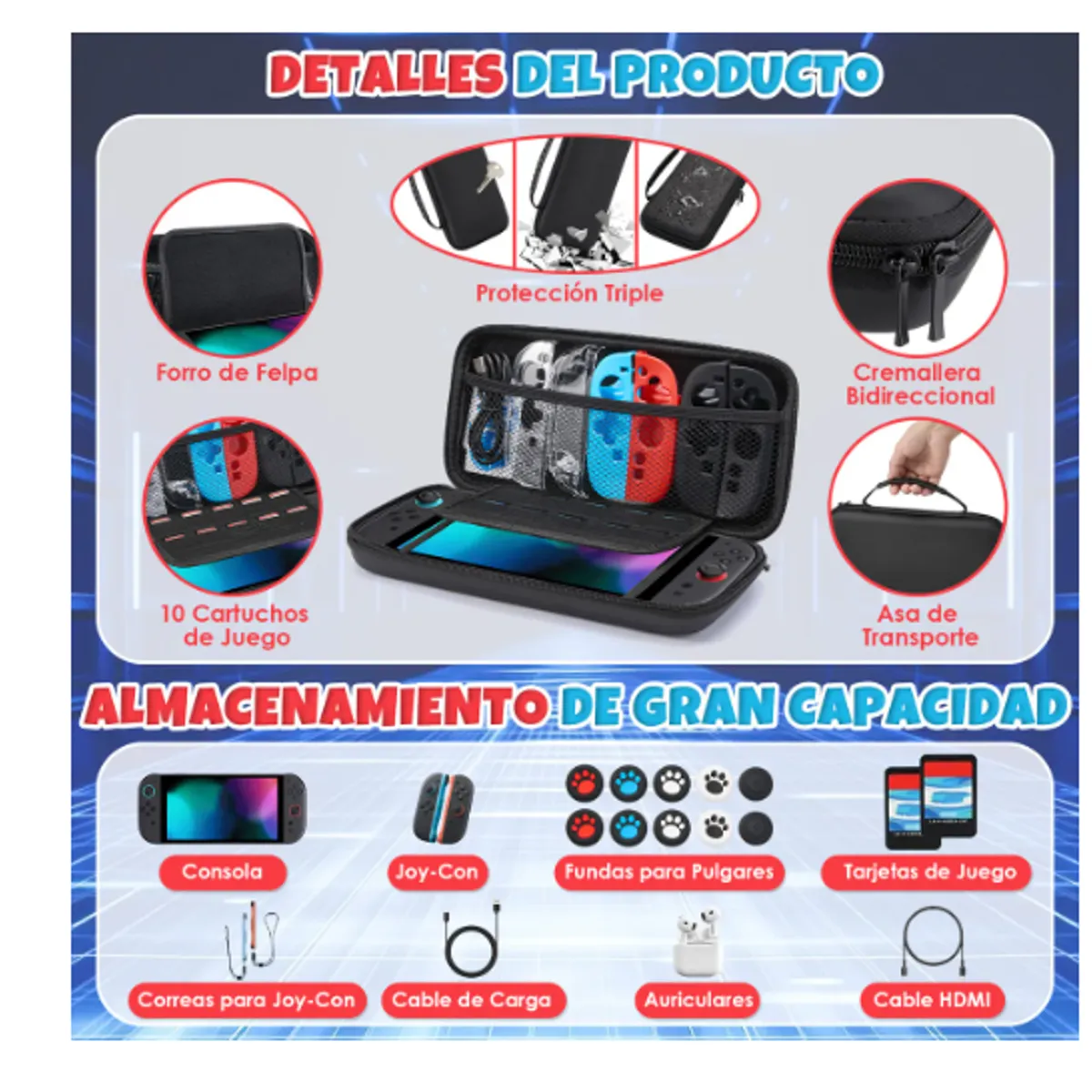 GENERICO - Estuche Protector Para Switch 2 Pack 36 En 1 Negro