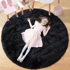 GENERICO - ALFOMBRA REDONDA NEGRA 150 CM PELUDITA SUAVE ANTIDESLIZANTE DECORATIVA MODERNA TF