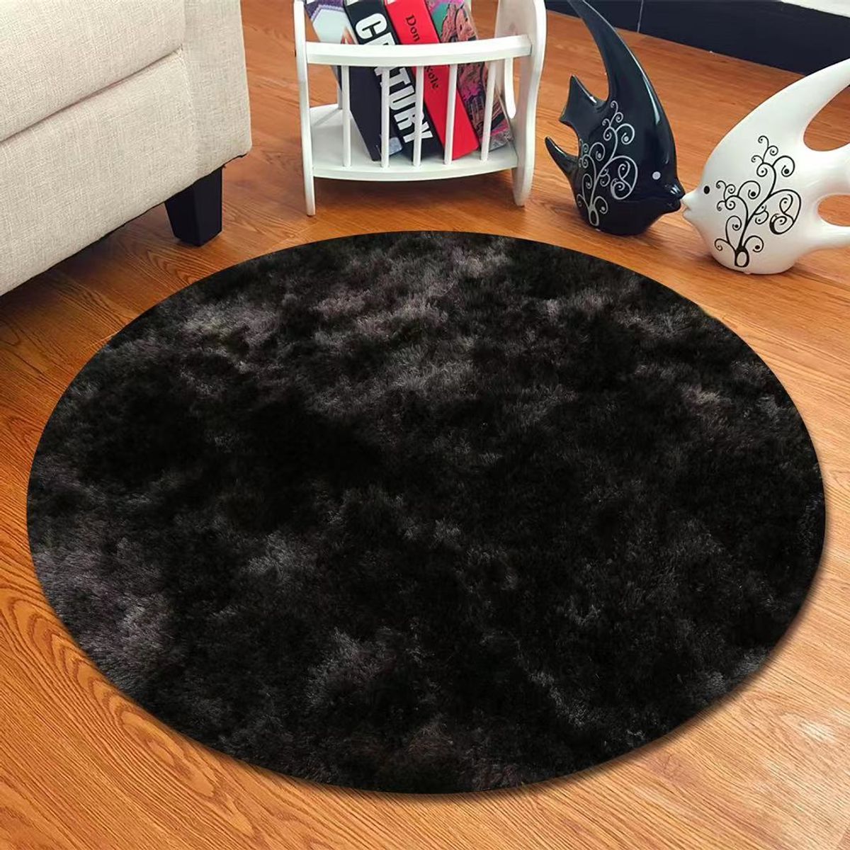 GENERICO - ALFOMBRA REDONDA NEGRA  JASPEADA 150 CM PELUDITA SUAVE ANTIDESLIZANTE DECORATIVA MODERNA TF