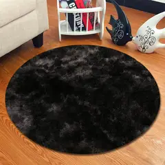 GENERICO - ALFOMBRA REDONDA NEGRA JASPEADA 150 CM PELUDITA SUAVE ANTIDESLIZANTE DECORATIVA MODERNA TF